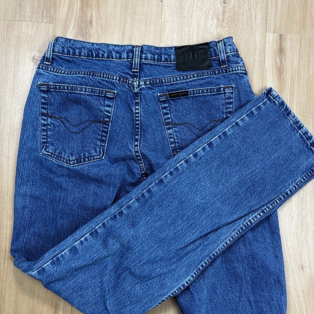 Harley Davidson Women's Jeans, Blue Denim Straight Leg Motorcycle Size 12 Long